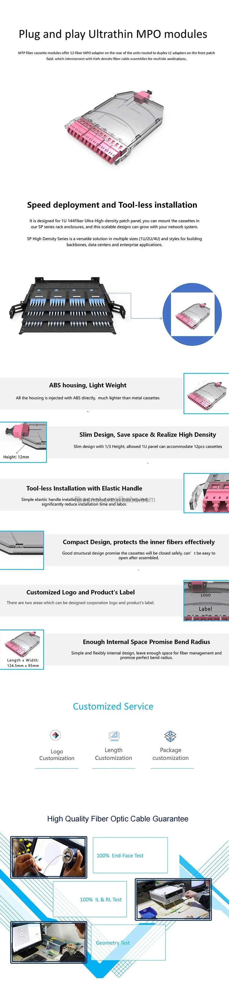 12-Port LC Optical Cable MPO Cassettes Fiber Box MPO-24Core LC/APC LGX MPO/MTP Module box for FTTH