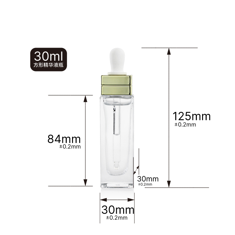 Fancy Luxury 30ML Cosmetics Square Drop Eye Dropper Serum Bottle With Silver Cap New Arrival S063