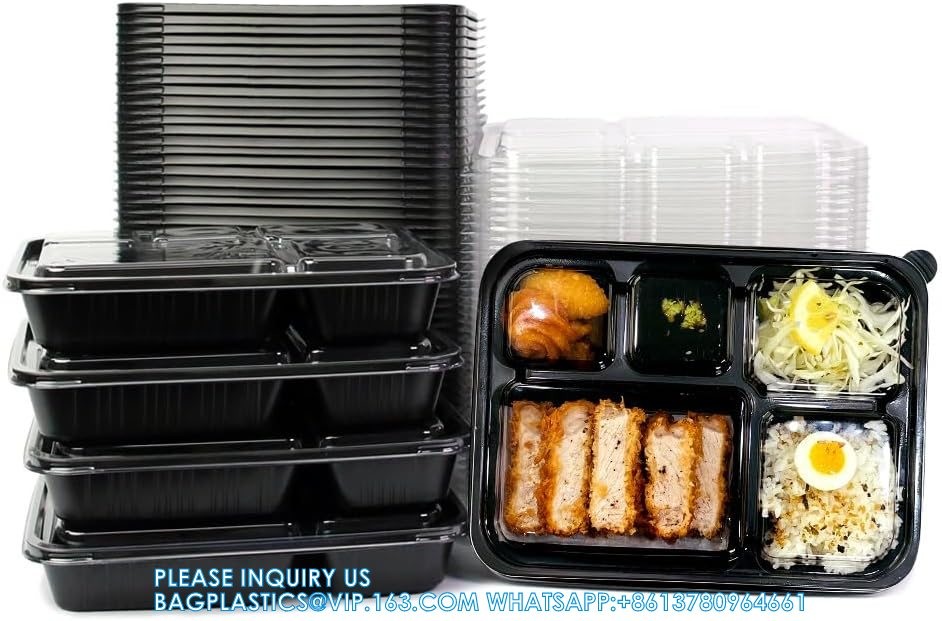 5 Compartment Meal Prep Containers With Lids - Food Bento Boxes Stackable Reusable Disposable Microwave