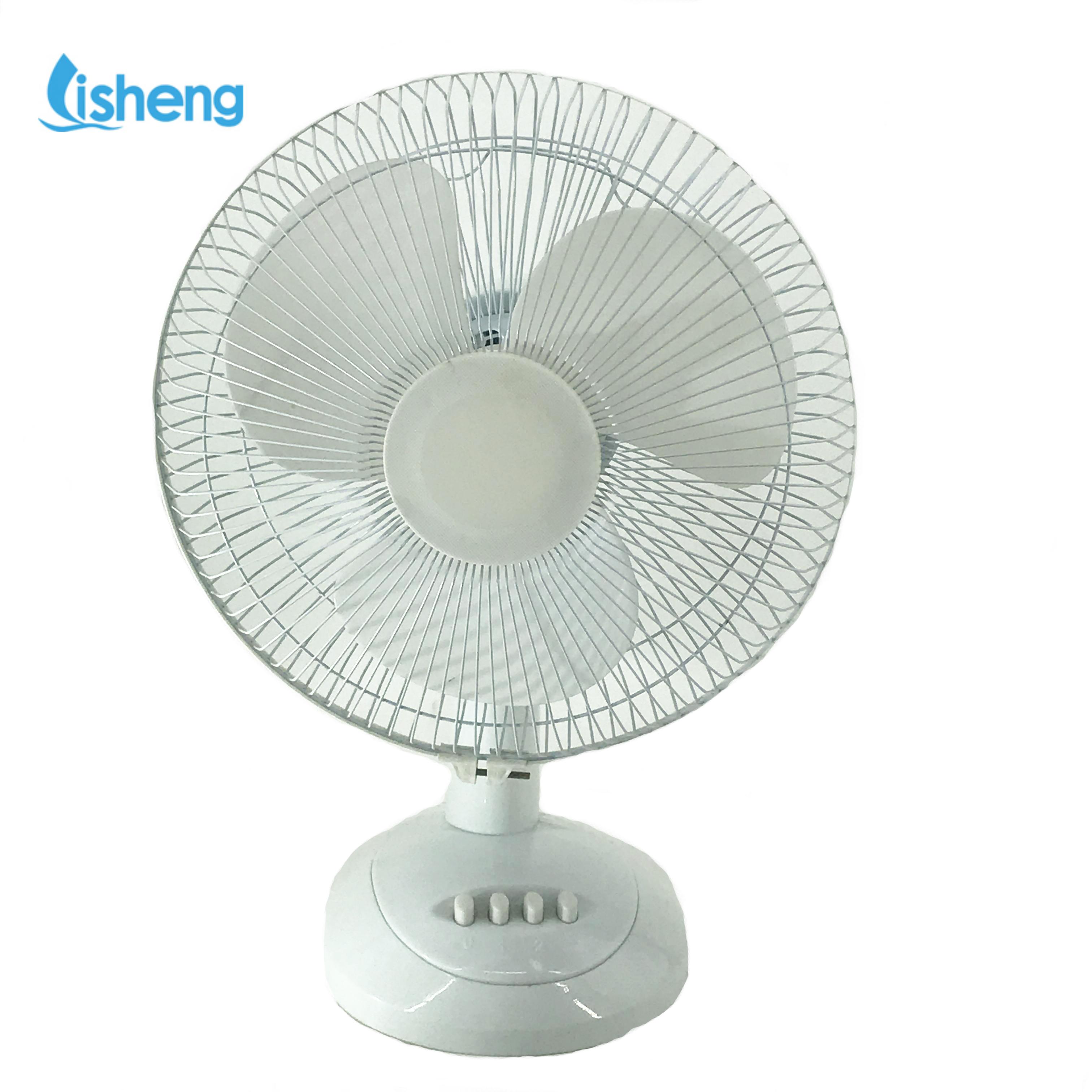 Rechargeable Table Top Fan White 12 Inch 12V Digital Plastic Ce Household Air Cooling Fan Free Spare Parts 3 PP Blades 2pcs/ Box