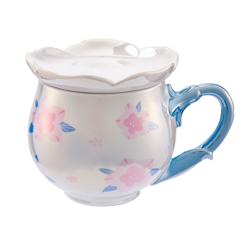 Peach Pearl Shape Large Capacity Ceramic Mug With Lid Girls Textured Mug Birthday Gift Coffee Mug