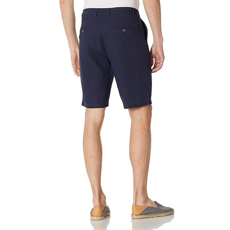 Easy Care Breathable 48% Linen Black Viscose Shorts Men'S Flat Front Shorts
