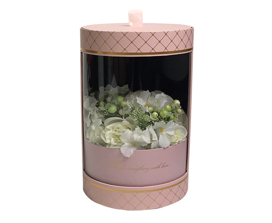 Round Cylinder Shape Gold Stamping Logo Flower Packaging Box for Roses Made by Materials