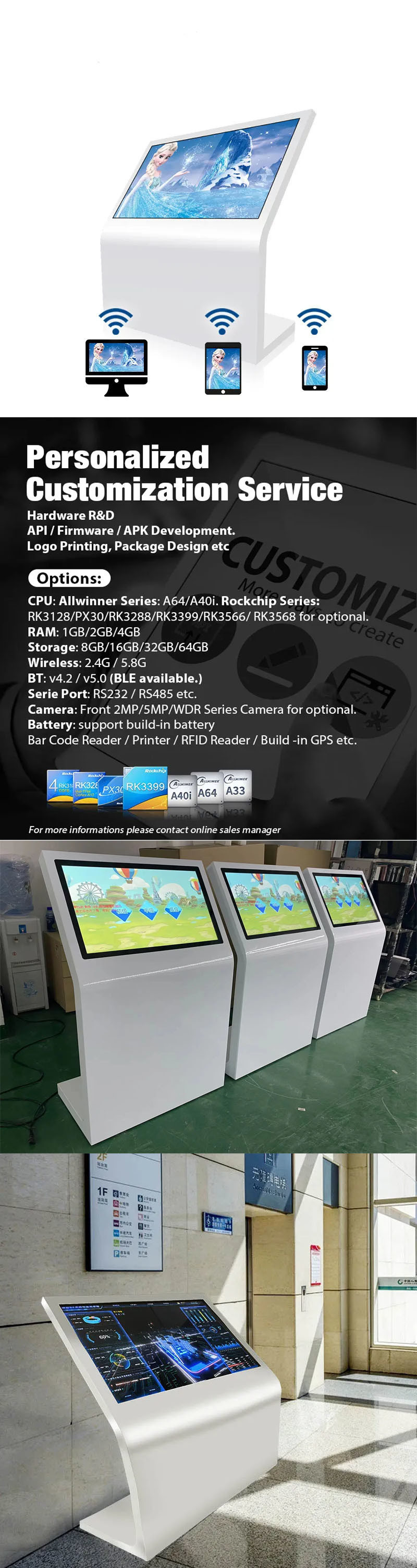 Shopping Mall LCD Advertising Kiosk Indoor 55 Inch Screen