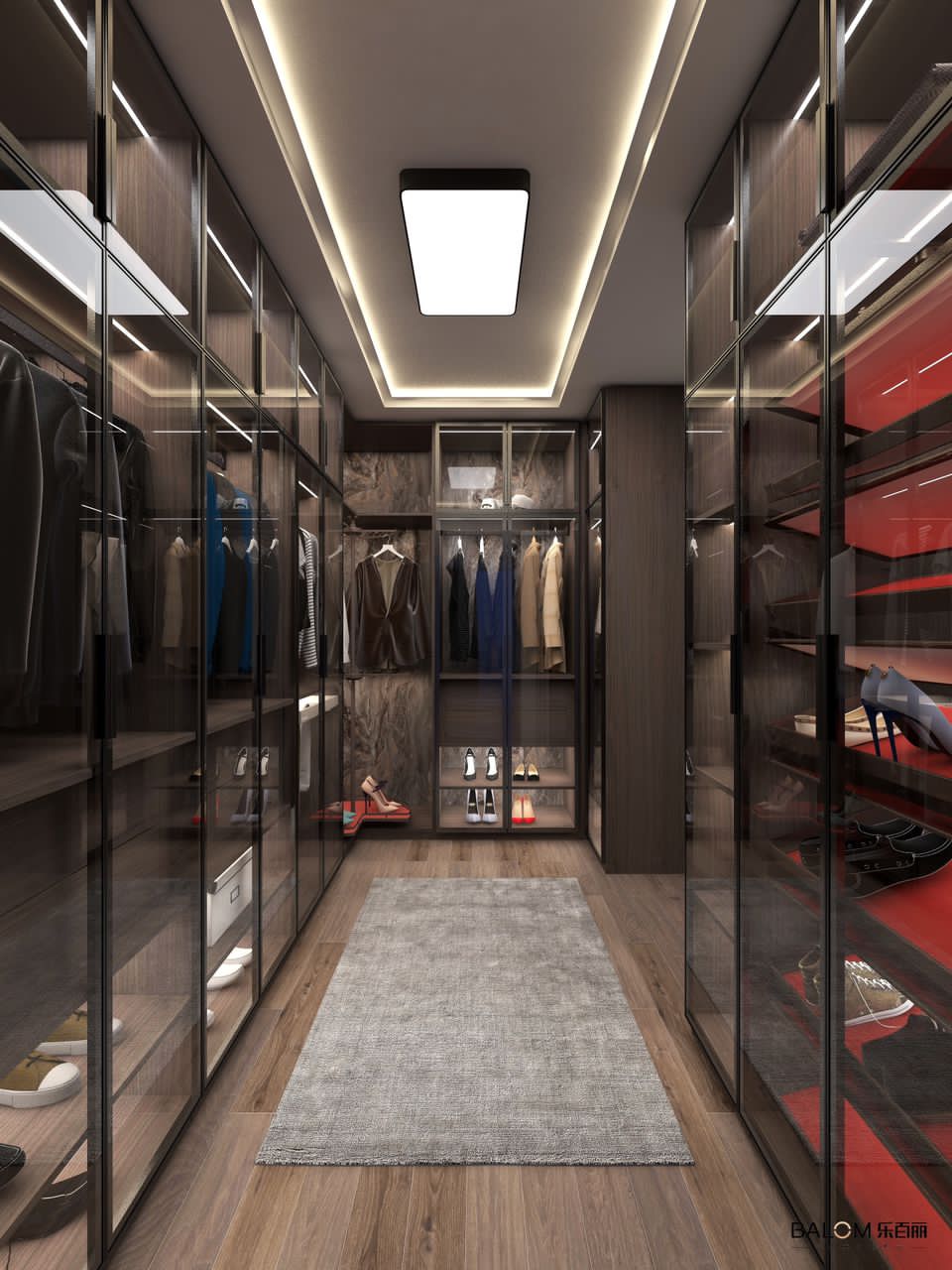 Combination Glass Door Wooden Wardrobes for Modern Hotel Apartment in Contemporary Style