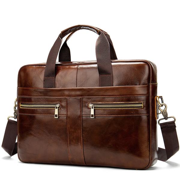 Waterproof Business Laptop Handbag Shoulder Bag Genuine Leather Briefcase For