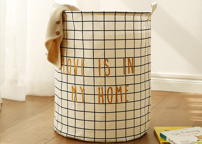 Puting Foldable washing laundry clothes basket toy storage bag bathroom box customized coffee plaid love is in my home