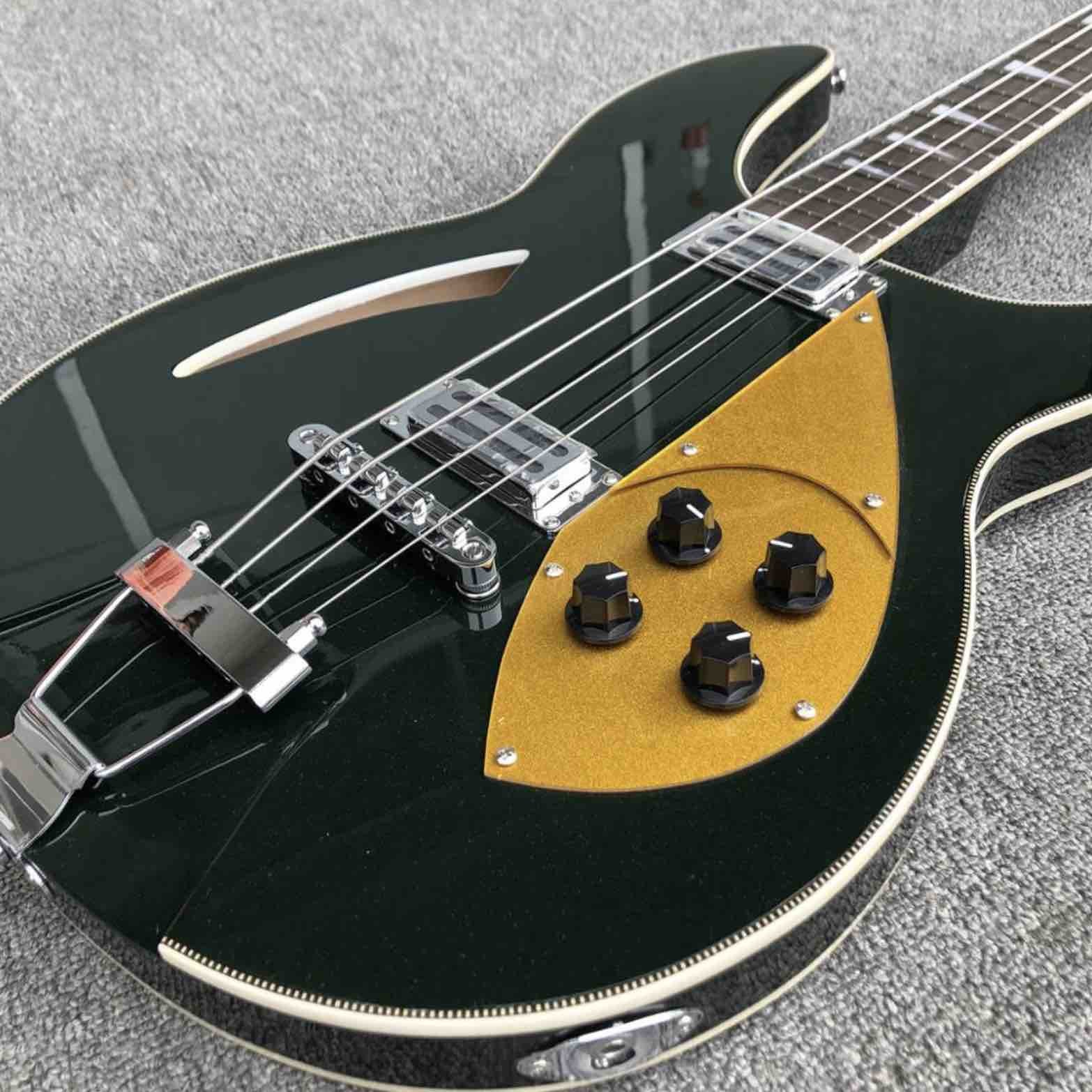 Bass guitar, Blackish green 4 strings rich electric bass guitar,Fishbone binding Chrome hardware,Free shipping
