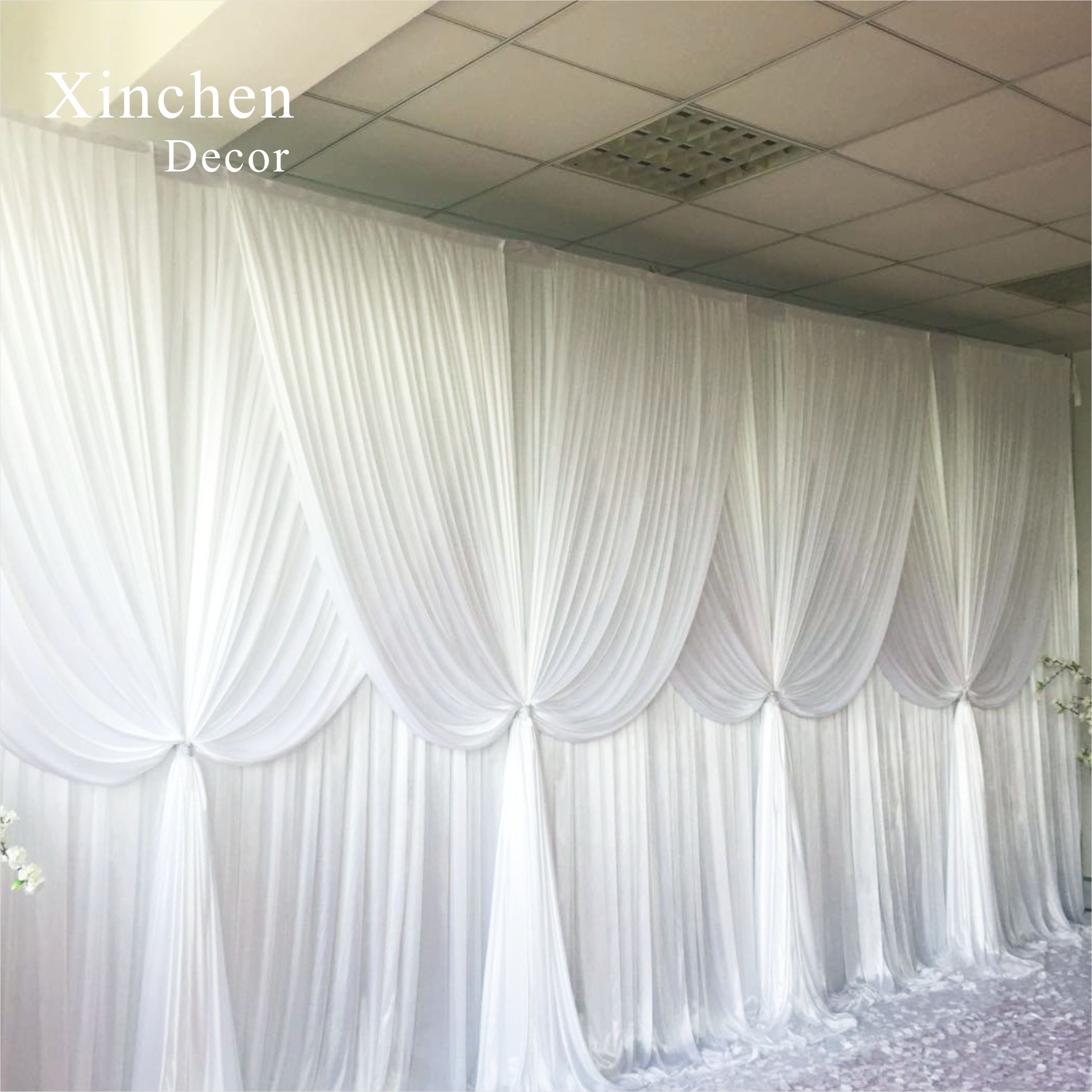Hot Sale Gorgeous blue silk cloth drape valance curtains with ivory tassel