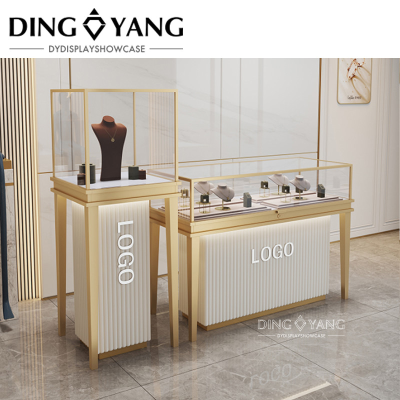 Golden White Jewellery Display Counters , Color Size Can Be Custom Design Style Can Be Choosed Budget Can Be Adjusted