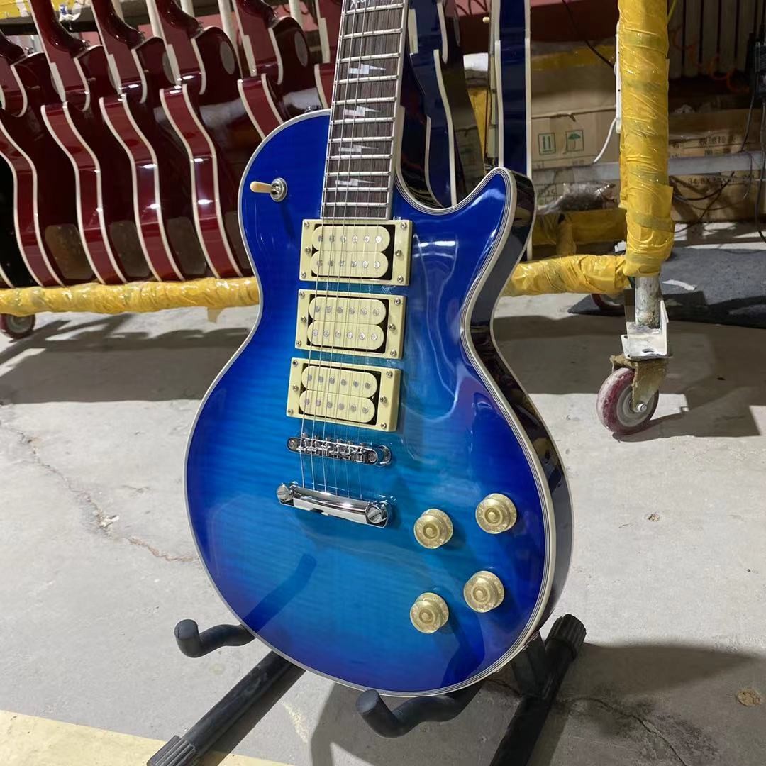 Custom LP Style Ace Frehley Hummbucker Pickups Electric Guitar with Rosewood Fingerboard Mahogany Body Blue Color Accept