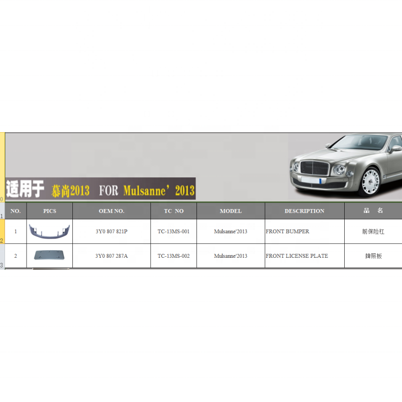Car Fitment BENTLEY 3Y0 807 821P Cover for Bumper Mulsanne 2010 Perfect Protection