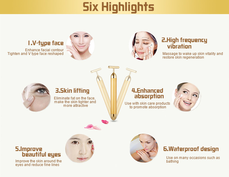 1.5V Home Use Anti Wrinkle Vibration T Shape 24k Beauty Bar