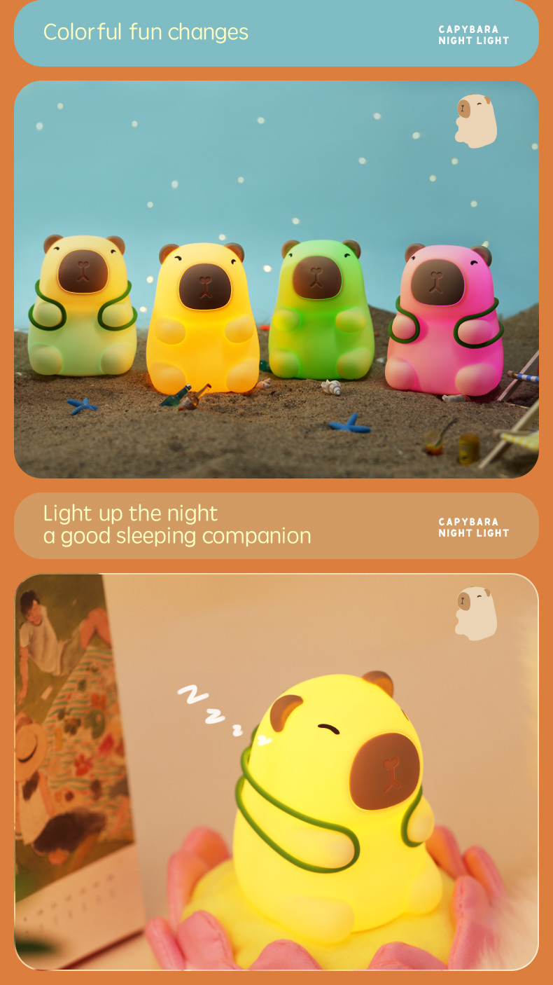 New Arrival Seven Color Silicone Capybara Night Lamp Birthday Gifts Night Light