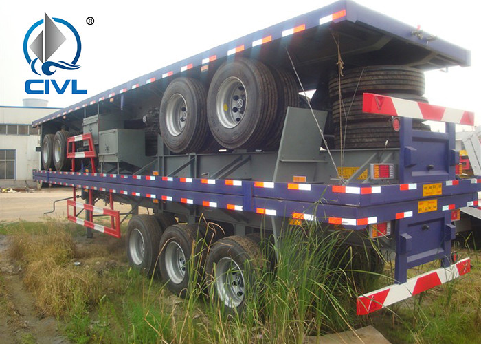 3 Axles 40 Feet Mechanical Equipment Hydraulic Flatbed Semi Trailer Polyurethane Paint