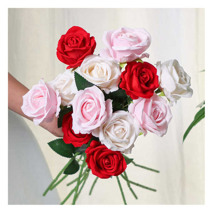 Realistic Single Stem Artificial Flower Rose for Wedding Party Home Centerpiece Hotel Office Decor