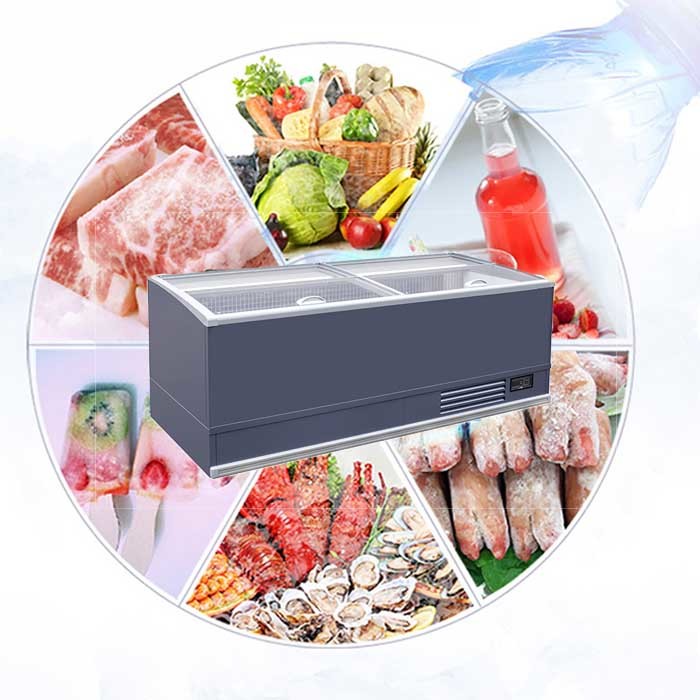 Single Sided Supermarket Island Freezer End Panel 80mm Glass Chest Cabinet