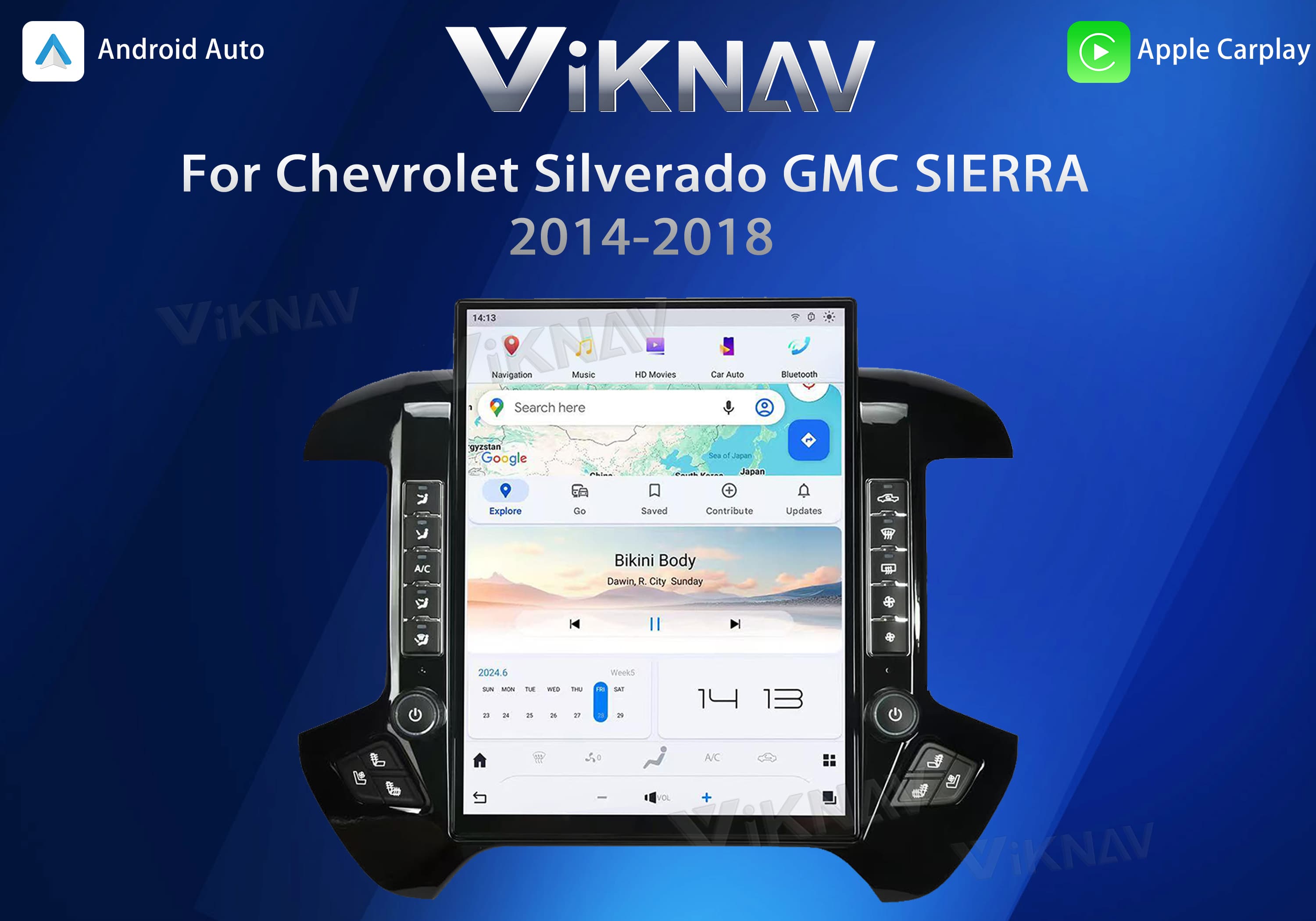 VIKNAV 15.6'' Car Radio For Chevrolet Silverado / GMC SIERRA 2014-2018 （Black）