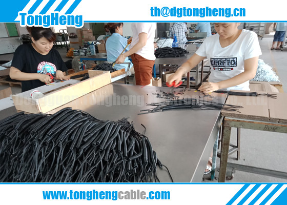 Gas and Oil Resistant Glossy Black Spiral Power Cord Cable With JST Connectors Terminated