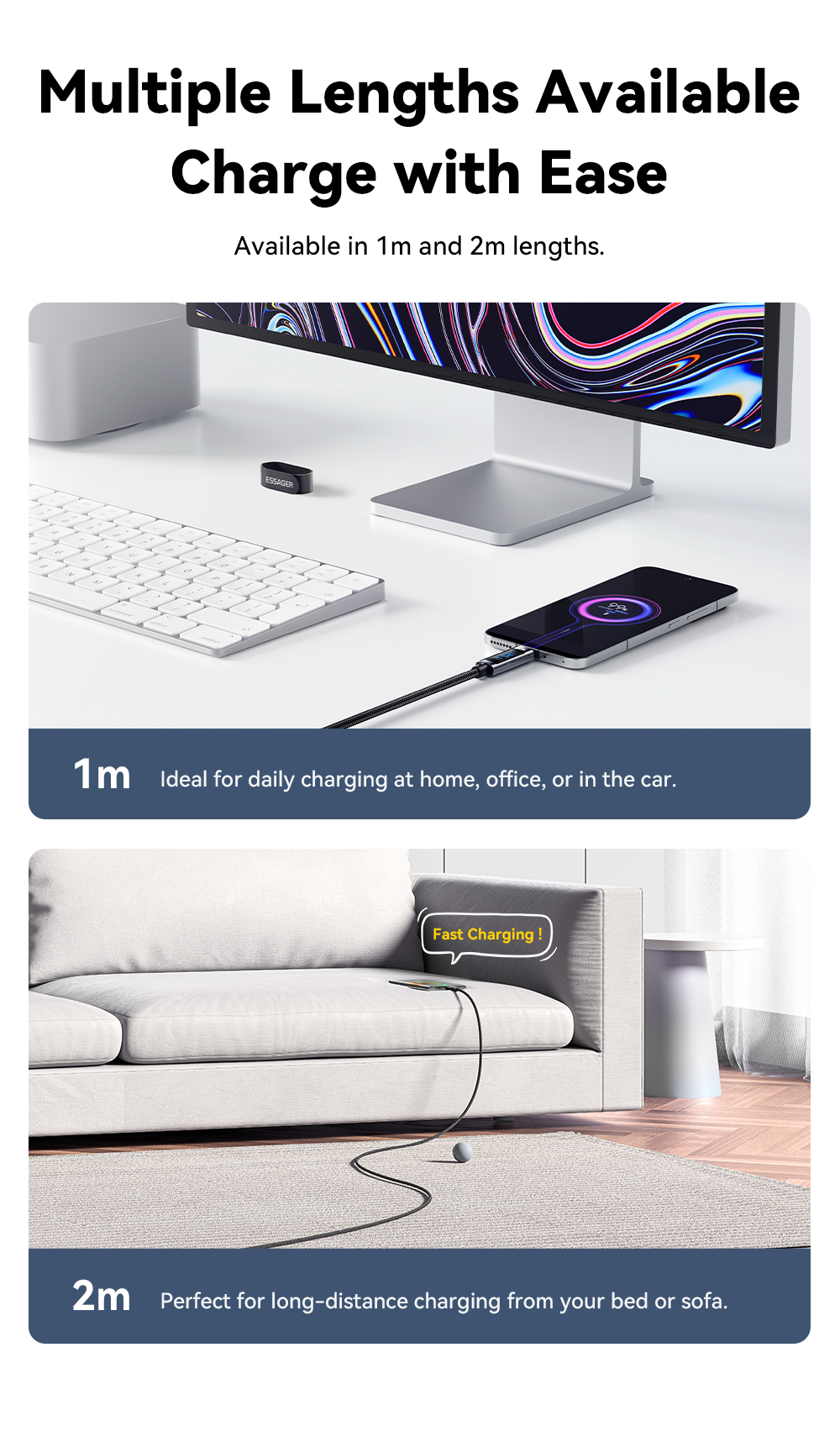 ESSAGER ES-X47 Series 120W Type C Charging Cable USB to USB C