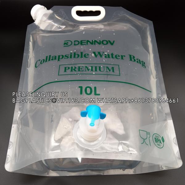 water jug 10L Transparent Camping Drinking Water Bag With Tap Stand Up Spout