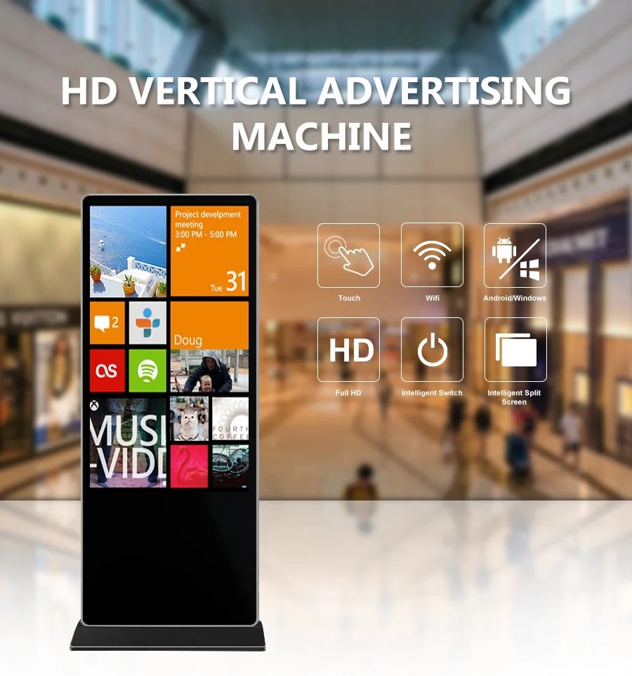 Android 32 43 55 65'' Floor Standing Touch Screen Kiosk Indoor Outdoor