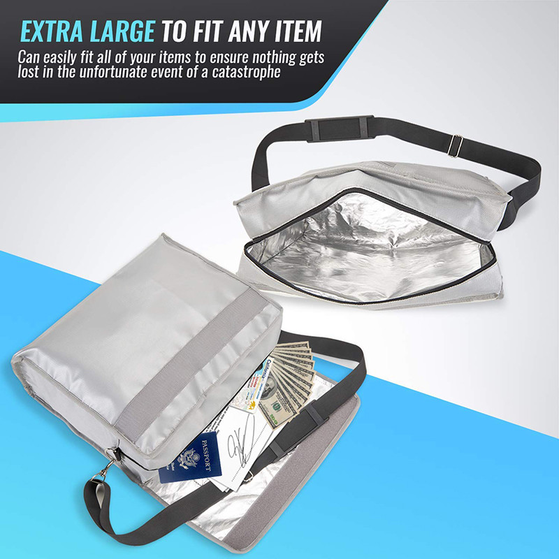 Extra Large Grey Fireproof Bag For Money / Laptop / Passport Storage