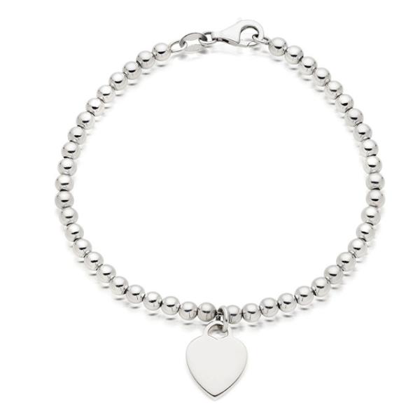 Heart and Tree Shape Charm Beaded Bracelet 925 Sterling Silver for Women's