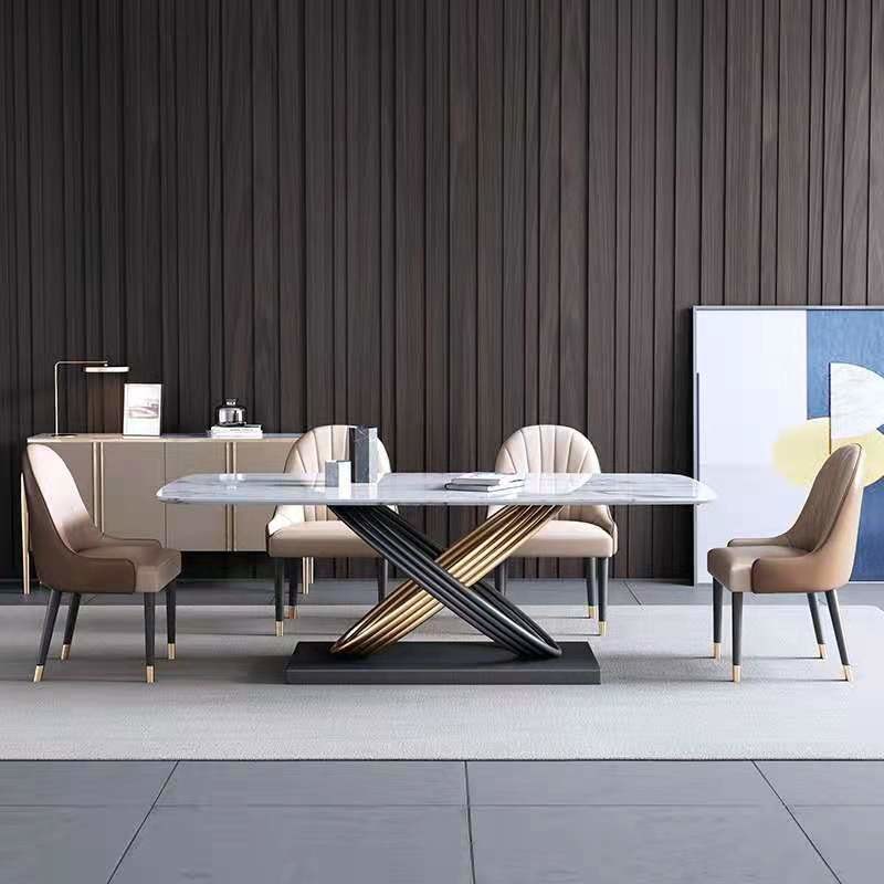 Stylish Stainless Steel Marble Square Dining Room Table H 0.78 M