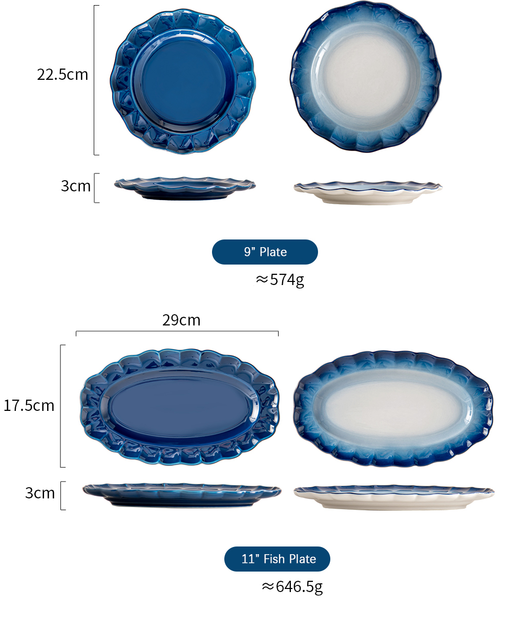 2024 Floral Ceramic Dining Plate Set Tableware Porcelain Blue Stoneware Dinnerware Set
