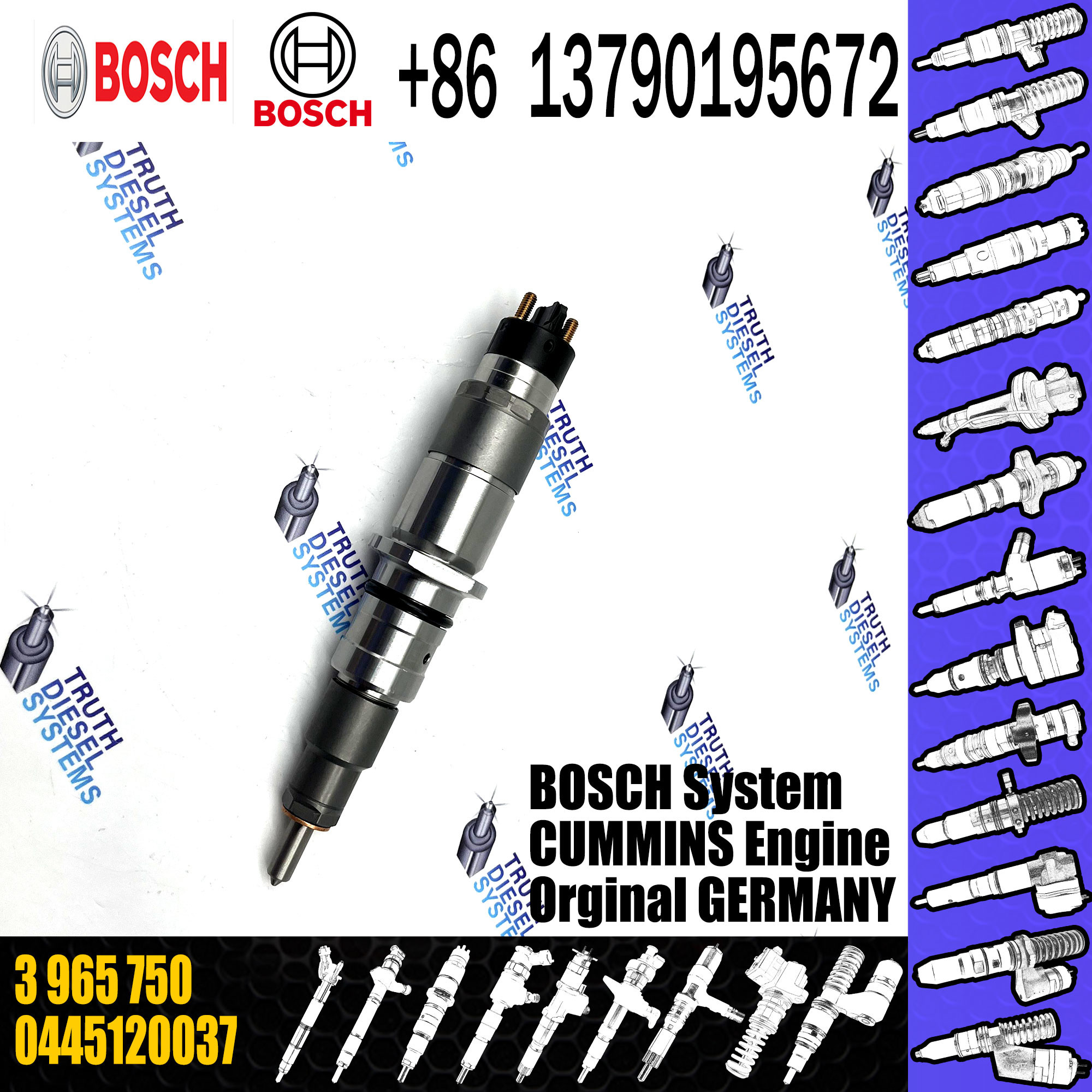 Diesel Engine Parts Common Rail Fuel Injector 5263306 3965750 4940171 0445120037 For Cummins 6CT 8.3L