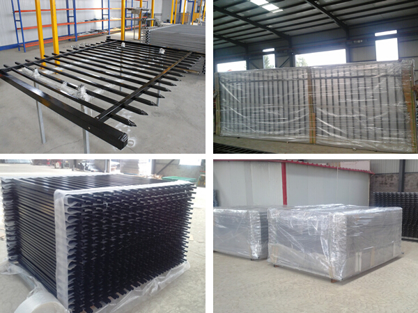 Black powder coated spear top galvanised tubular metal fence