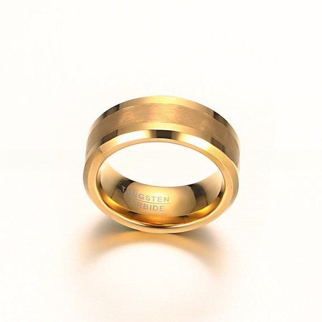 Jewelry Type 18k Gold Tungsten Rings for Men and Women Matte Finish High Polished Beveled Edges Comfort Fit Wedding Bands