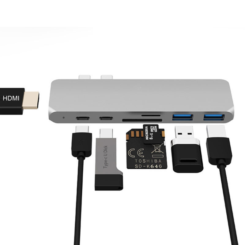 Portable Double Type-C hub adapter 4K hub + card reader + PD charge 4K HD MacBook converter