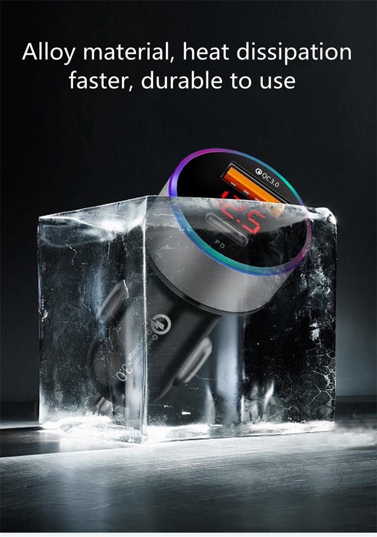 LCD Type C Car Charger PD 6A 36W QC3.0 For IPhone Huawei Xiaomi