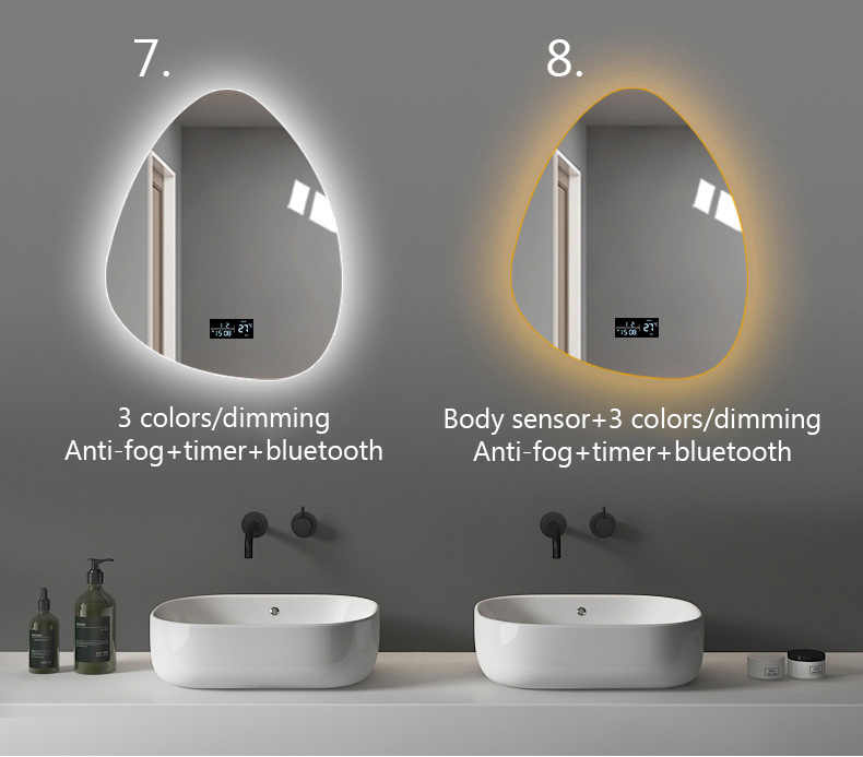 Irregular LED Round Bathroom Mirror 6500K 3200K Luxury Illuminated Bathroom Mirrors