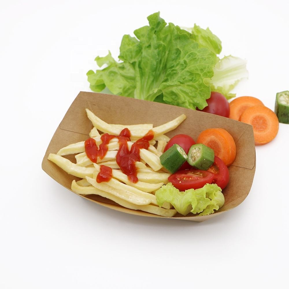 Boat Shape Disposable Food Grade Paper Boxes Packaging Snack Fries Chicken Kraft Paper Boat Tray 4/6/10/13/23/32oz