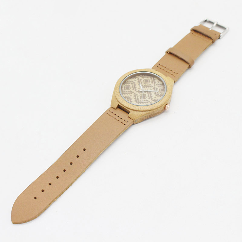 OEM Logo Unisex Bamboo Wrist Watch Leather Belt Watches For Mens