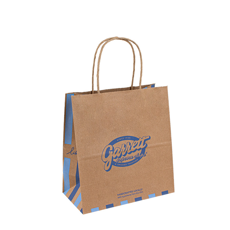 Eco Friendly Kraft Paper Shopping Bags With Uncoated Lining Paper Twist Rope