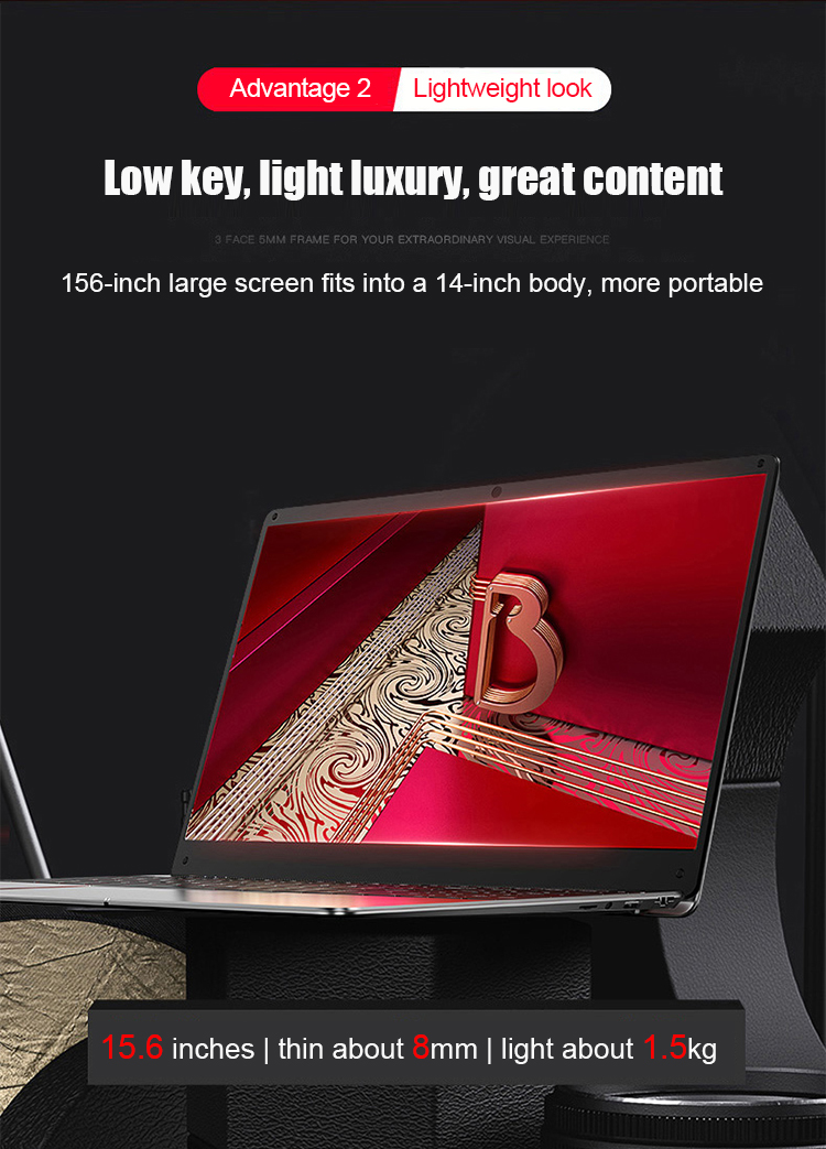 1.80GHz Ultra Thin Laptop Computer 15.6 Inch 8G RAM 128GB SSD Intel Quad Core Processor
