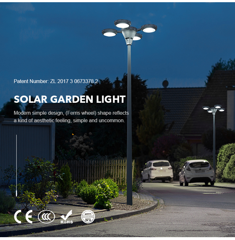 20w 30w 40w High Pole Led Solar Lights Outdoor Waterproof With Polycrystalline Solar Panel