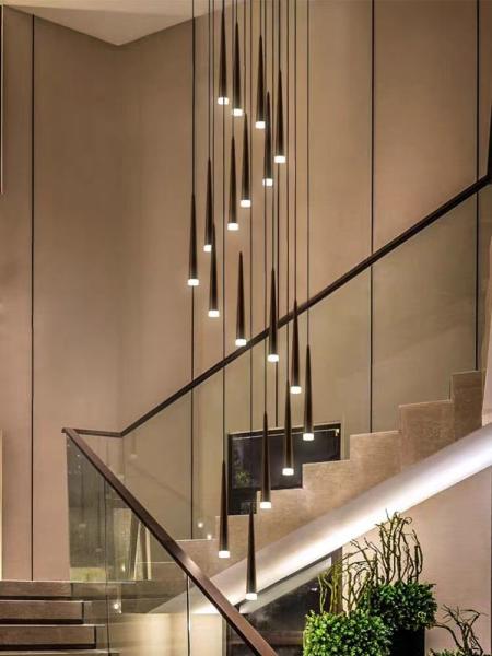 Staircase Rotating Chandelier Tapered Black LED Loft Apartment Tube Chandelier