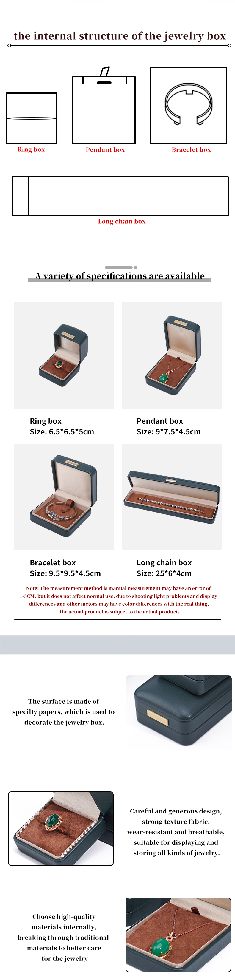 Handy Convex Roof Faux Leather Luxury Jewelry Box Package with Gold Bar Ornament