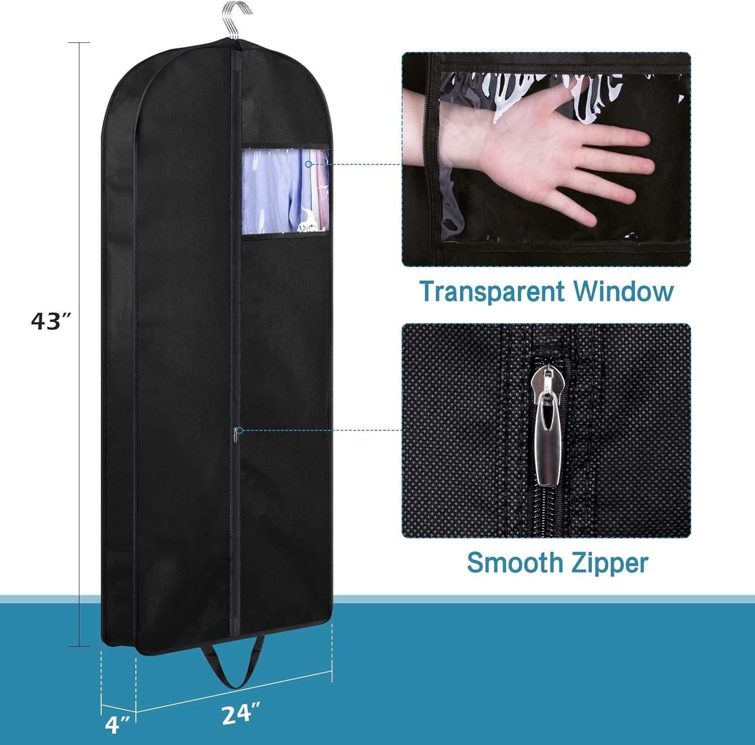 KIMBORA 43" SUIT BAGS FOR CLOSET STORAGE AND TRAVEL, GUSSETED HANGING GARMENT BAGS FOR MEN SUIT COVER WITH HANDLES FOR
