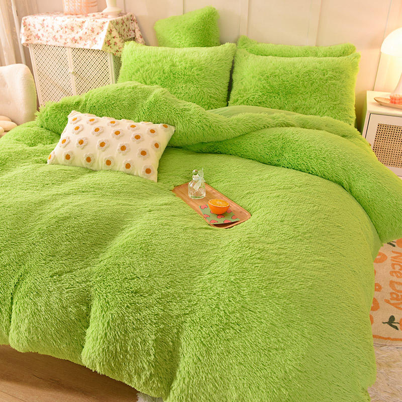 Soft and Warm Sheet Set for Kids Girl Rainbow Color Bed Sets Fur Velvet Fluffy Plush 4 Pcs