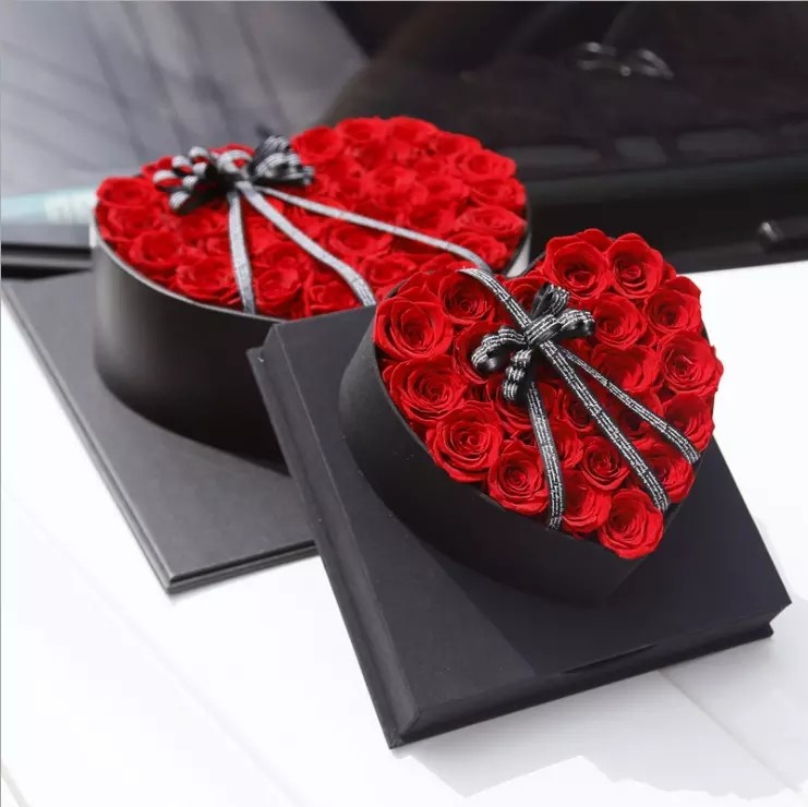 Valentines day best gift 5-6cm preserved rose customized design stabilized rose in heart shape gift box Fresh flower