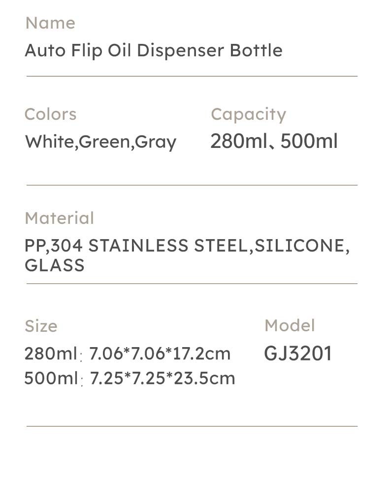 280ml 500ml Kitchen Glass Auto Flip Oil Dispenser Cooking Leakproof No Drip Stainless Steel Cap Oil Container Soy Sauce Bottle