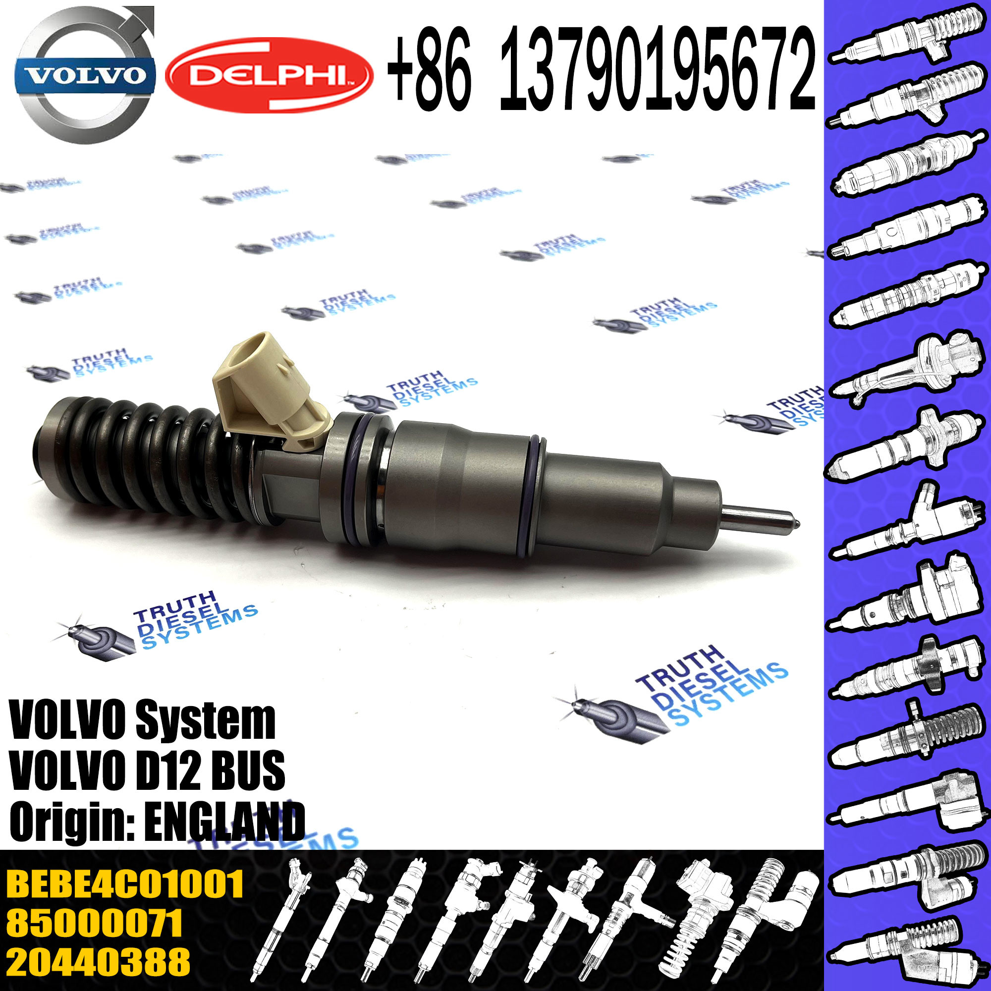 20440388 Excavator Engine Injector Common Rail Diesel Injector BEBE4C01001 For VOL D12 EC210 EC240 EC290 EC360