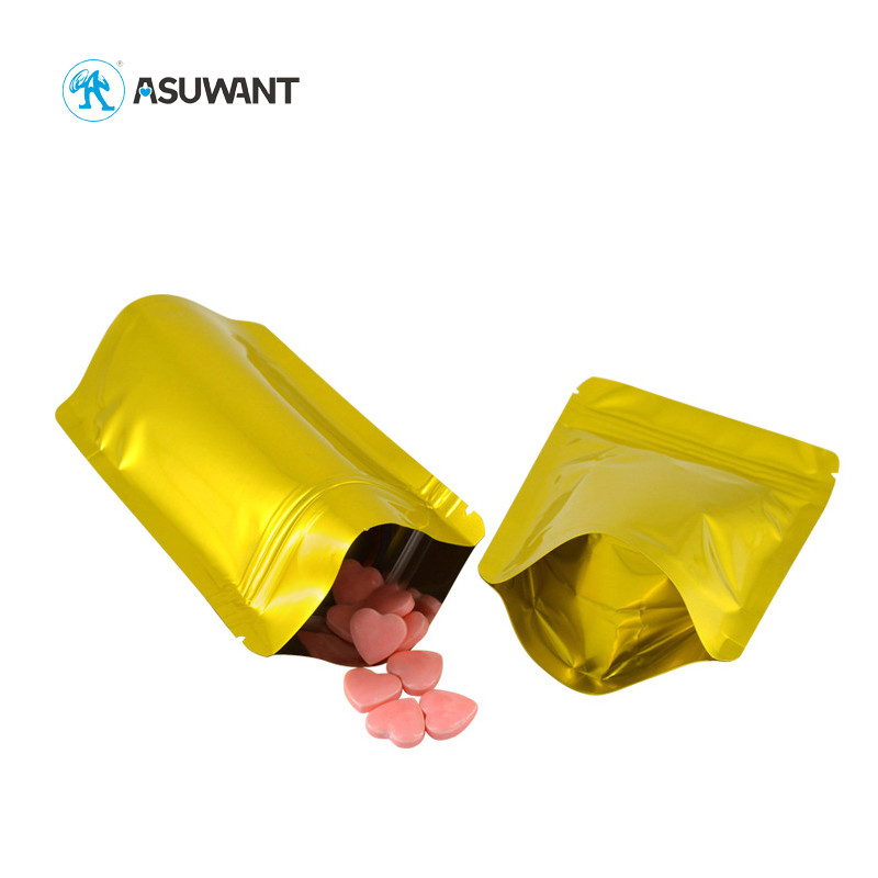 Aluminum Foil Plastic Zipper Packaging Bags Gold Gloden Metallic Matte