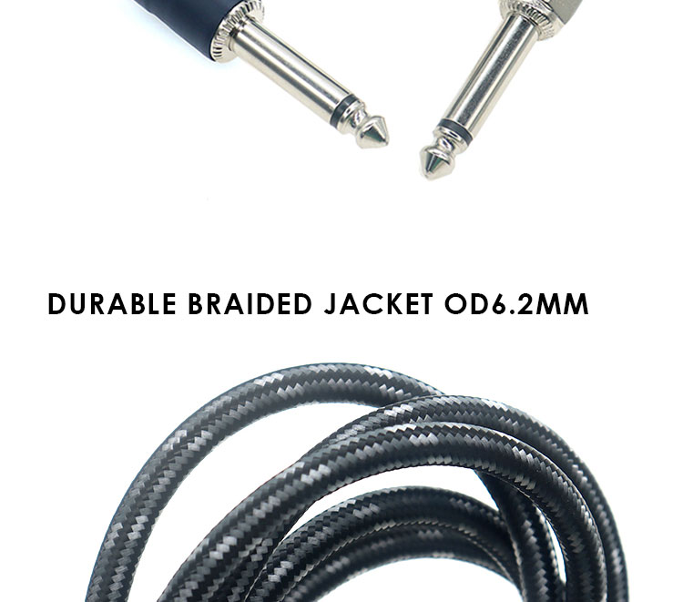 L Shape 90 Degree Right Angle to Straight Durable Braided Jacket 6.35mm Ts Jack Instrument Electric Guitar Patch Audio Cable